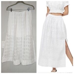 J. Crew White Eyelet Linen Blend Maxi Skirt Size 0 Side Slits Pockets